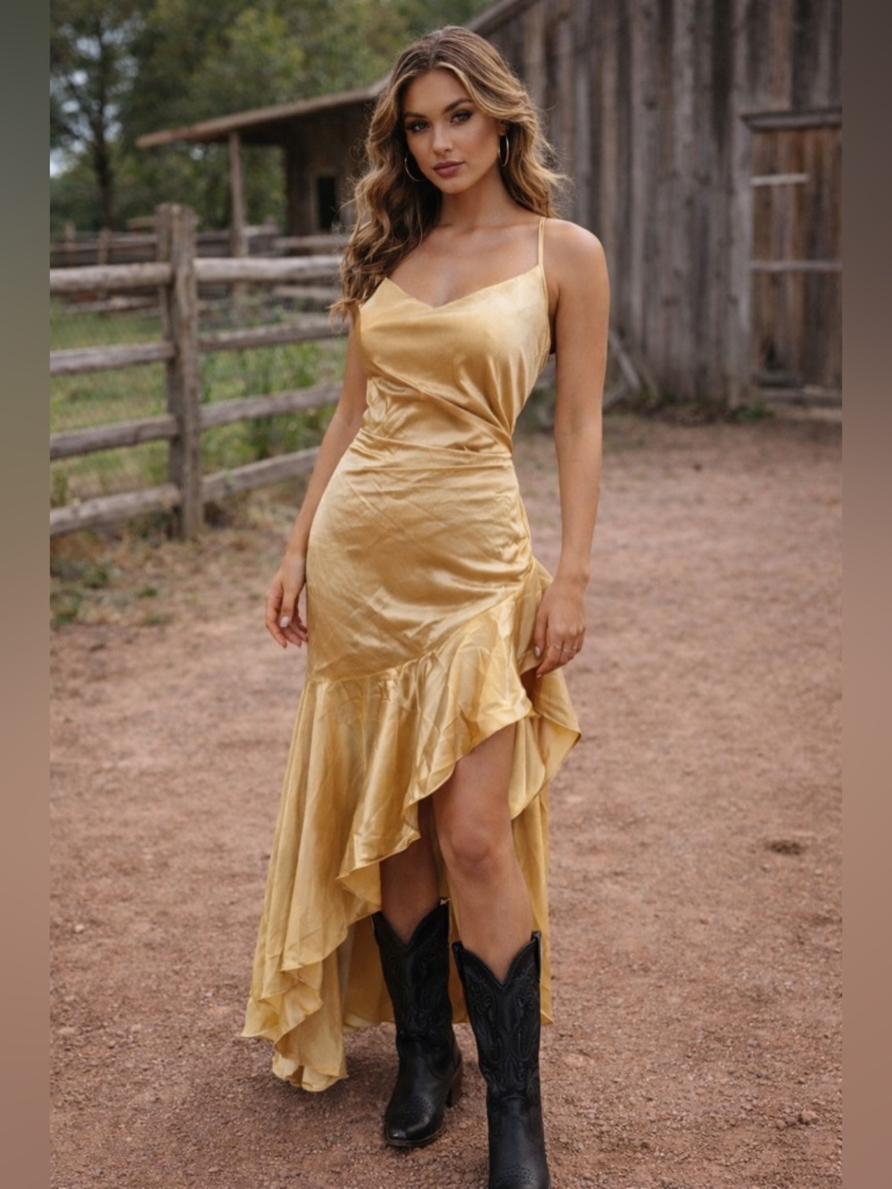 Faeriesty Golden Satin High-Low Slip Dress NWT